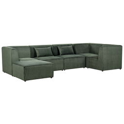 Beliani LEMVIG - Corner sofa 5-seater - Dark green - Left side - Corduroy