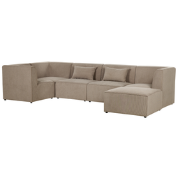 Beliani LEMVIG - Corner sofa 5-seater - Taupe - Right side - Corduroy