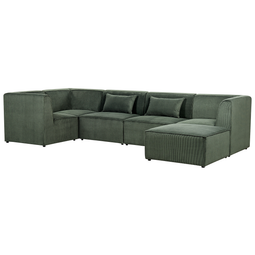 Beliani LEMVIG - Corner sofa 5-seater - Dark green - Right side - Corduroy