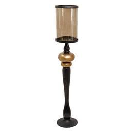PTMD Devi Round Candlestick - H116xØ19.5 cm - Glass - Brass