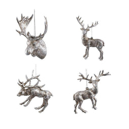 PTMD Christmas decoration Reindeer Kioga - 12x4x12 cm - Plastic - Silver - Set of 4