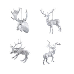 PTMD Christmas decoration Reindeer Kioga - 12x4x12 cm - Plastic - White - Set of 4