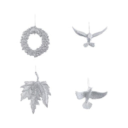 PTMD Christmas decoration Bird Jabber - 14x4x19 cm - Plastic - Silver - Set of 4