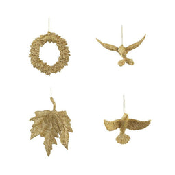 PTMD Christmas decoration Bird Jabber - 14x4x19 cm - Plastic - Gold - Set of 4