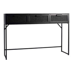 PTMD Myah Sidetable with 3 drawers - 120 x 37 x 80 cm - Rattan - Black
