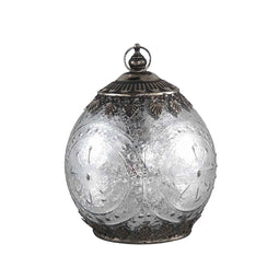 PTMD Nordy LED lantern - glass with metal - H 15 x Ø 11.5 cm. - Silver