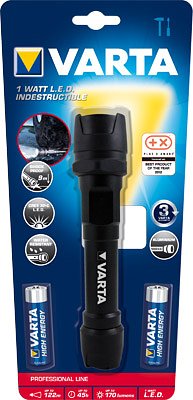 Varta LED flashlight Indestructible, 1 watt LED including batteries