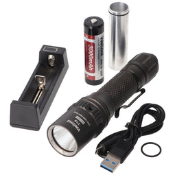 Weltool T19 LED flashlight with 2,050 lumens, light range up to 327 meters, cooling structure with t
