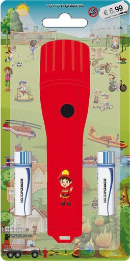 LED children's flashlight in a great firefighter design, easy to use, weighs only 135 grams, comes w