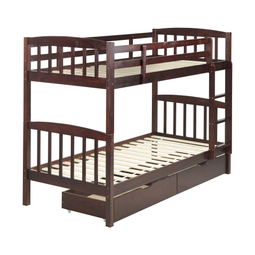 Beliani REVIN - Bunk bed with storage space - Dark brown - 90 x 200 cm - Pine wood