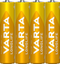 Varta Battery Alkaline, Micro, AAA, LR03, 1.5V Longlife, Shrinkwrap (4-Pack)