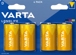 Varta Battery Alkaline, Mono, D, LR20, 1.5V Longlife, Retail Blister (4-Pack)