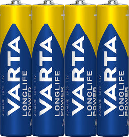 Varta Battery Alkaline, Micro, AAA, LR03, 1.5V Longlife Power, Shrinkwrap (4-Pack)