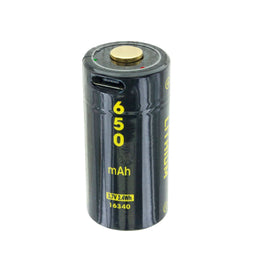 Round cell 16340, CR123, Li-ion battery 3.7 volt 650mAh, 2.4Wh, protected with USB charging port