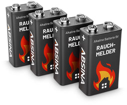 4-pack alkaline 9V 6LR61 block batteries ideal for smoke detectors, smoke alarms, measuring devices,