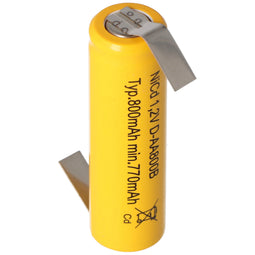 Flat Top NiCd Mignon battery 1.2V 600mAh AA soldering tag Z-shape, for emergency lighting etc.