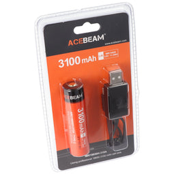 AceBeam 18650 Li-Ion battery with USB-C charging port, ARC18650H-310A, 3.7V, 3100mAh