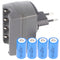 CR123 charger including 4x CR123A Li-ion batteries, four-way charger CR123 (not suitable for surveil