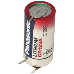 CR123A battery with 3 print connection, 2 print + / 1 print contacts, voltage 3 volts