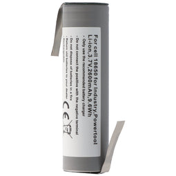 Battery 18650 for industry, power tool, Li-ion, 3.7V, 2600mAh, 9.6Wh with soldering tag in Z-shape