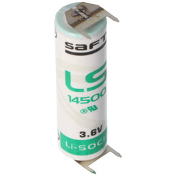 Saft LS14500 AA lithium battery 3.6 volts with print connection, LS14500 LiSOCI2 2600mAh double prin