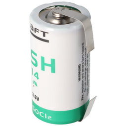SAFT LSH 14 lithium battery 3.6V Primary with soldering lug U-shape