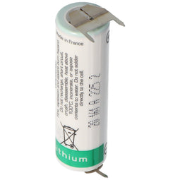 Saft LS14500 AA lithium battery 3.6 volts with print connection, LS14500 LiSOCl2 2600mAh 1er Print -