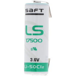 SAFT LS17500 lithium battery, size A, with soldering tab U-shape