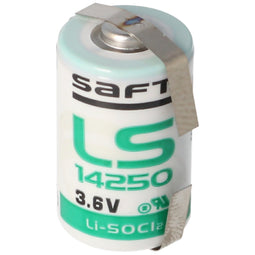 SAFT LS14250CNR lithium battery, size 1/2 AA, soldering tabs U-shaped