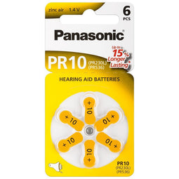 Panasonic PR10 hearing aid batteries PR-10 / 6LB, hearing aid cells Zinc Air 6er wheel