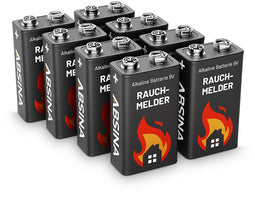 Pack of 8 alkaline 9V 6LR61 block batteries ideal for smoke detectors, smoke alarms, measuring devic