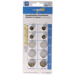 10 pieces alkaline and lithium button cell batteries, for many areas of application, sorted in a set