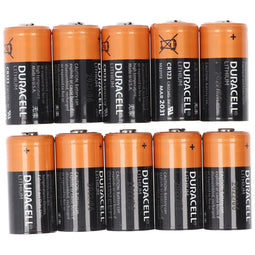 10x Duracell CR123A lithium battery, 3V, photo battery CR123 A, in a practical strip of 10