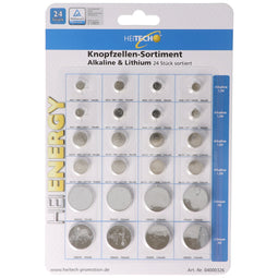 24 pieces alkaline and lithium button cell batteries, for many areas of application, sorted in a set