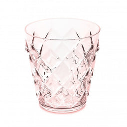 The Koziol Crystal S water glass is made of transparent plastic. The outside of the glass has a face