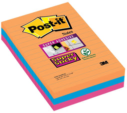 Post-it Super Sticky Notes XXL Boost, 90 vel, ft 101 X 152 mm, gelijnd, geassorteerde kleuren, pak v