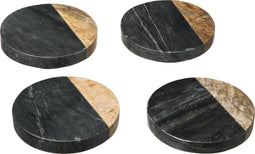 beaubybo 5Five Onderzetter set van 4 marmer - Zwart en mangohout - Dia 10 cm - Glas onderzetter