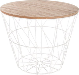 Atmosphera Bijzettafel Kumi - Wit salontafel en opberger - Metaal - Draadmand - Dia 38 cm H 30.5 cm