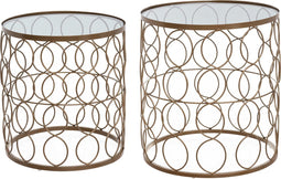 Atmosphera Metalen bijzettafel set Archie 2 stuks - Mat goud - Prachtige set met gehard glas