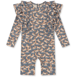 Konges slojd Manuca frill onesie playsuit / Zwempak - Unicorn blue