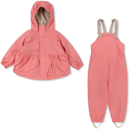 Konges Sløjd Rainy Palme regenpak set Strawberry pink - Regenjas - Regenbroek - Thermo voering 3Y