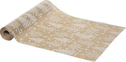 Loper tafel Kerst stof linnen met witte bosprint en pailletten - 28 x 300 cm - Tafelloper - Kerstmis