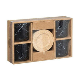 Secret de Gourmet - Kopjes set van 4 stuks met onderzetter van bamboo - Zwart - 13 cl