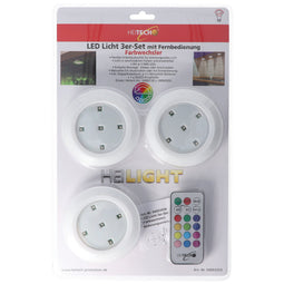 LED light set of 3 with remote control, flexible under cabinet light with light in different colors,