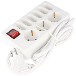 9-way table socket with switch, white socket strip, 3x Schuko, 6x Euro socket inserts