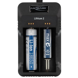 ANSMANN Lithium 2 charger for 1-2 Li-Ion battery 3.6V, 3.7V with LED charge status indicators, black