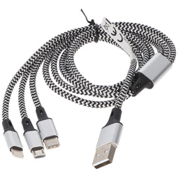Universal charging cable 3in1 for Apple, USB-C, Miucro-USB robust with TPE sheathing, aluminum plugs
