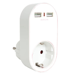 Euro plug socket with 2-way USB output with max 2400mA USB charging current, color white