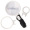 LED illuminated magnifier with 2 LEDs, including 3 batteries, with 3 interchangeable attachment lens