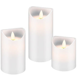 Set of 3 with LED real wax candles with realistic, moving light in white, with timer function includ
